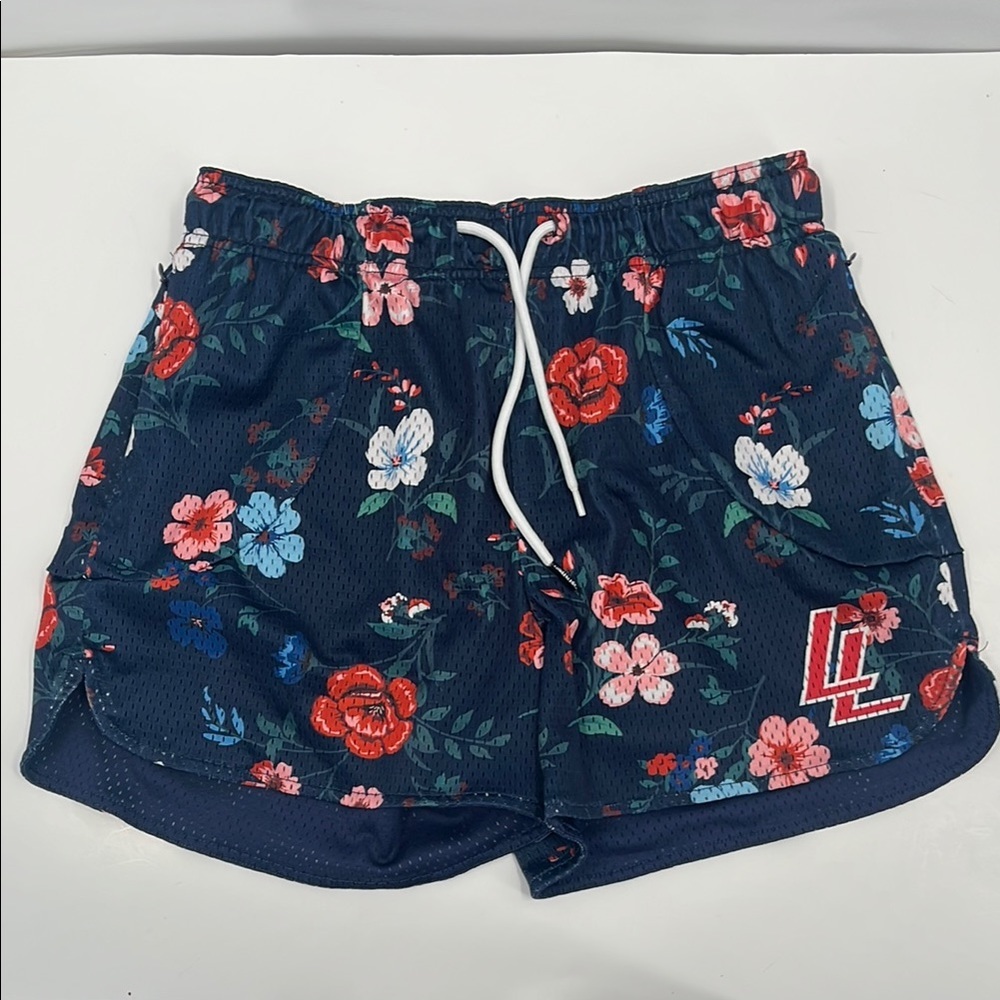 Lumberlegs Mesh Core Shorts Athletic Blue Red Floral Drawstring Print Pockets M